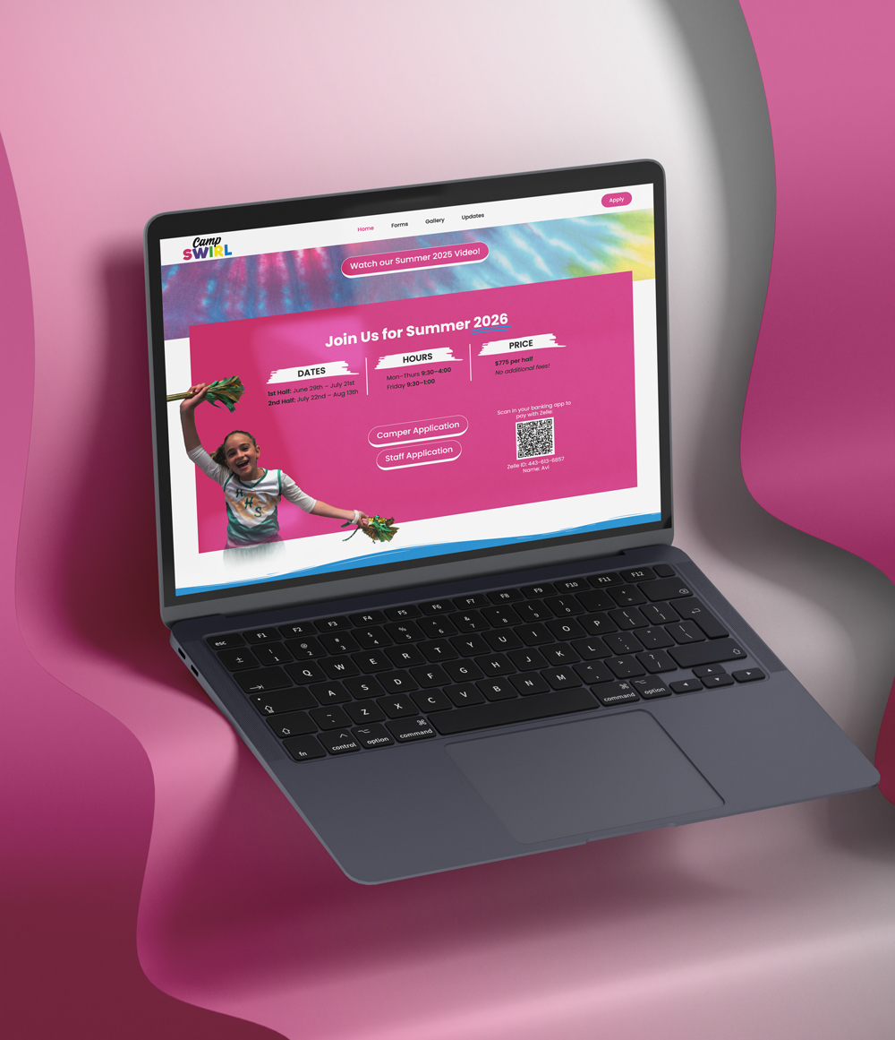 Camp Swirl is a Baltimore based frum girls day camp, website created by Chaya Toba Sklar.
