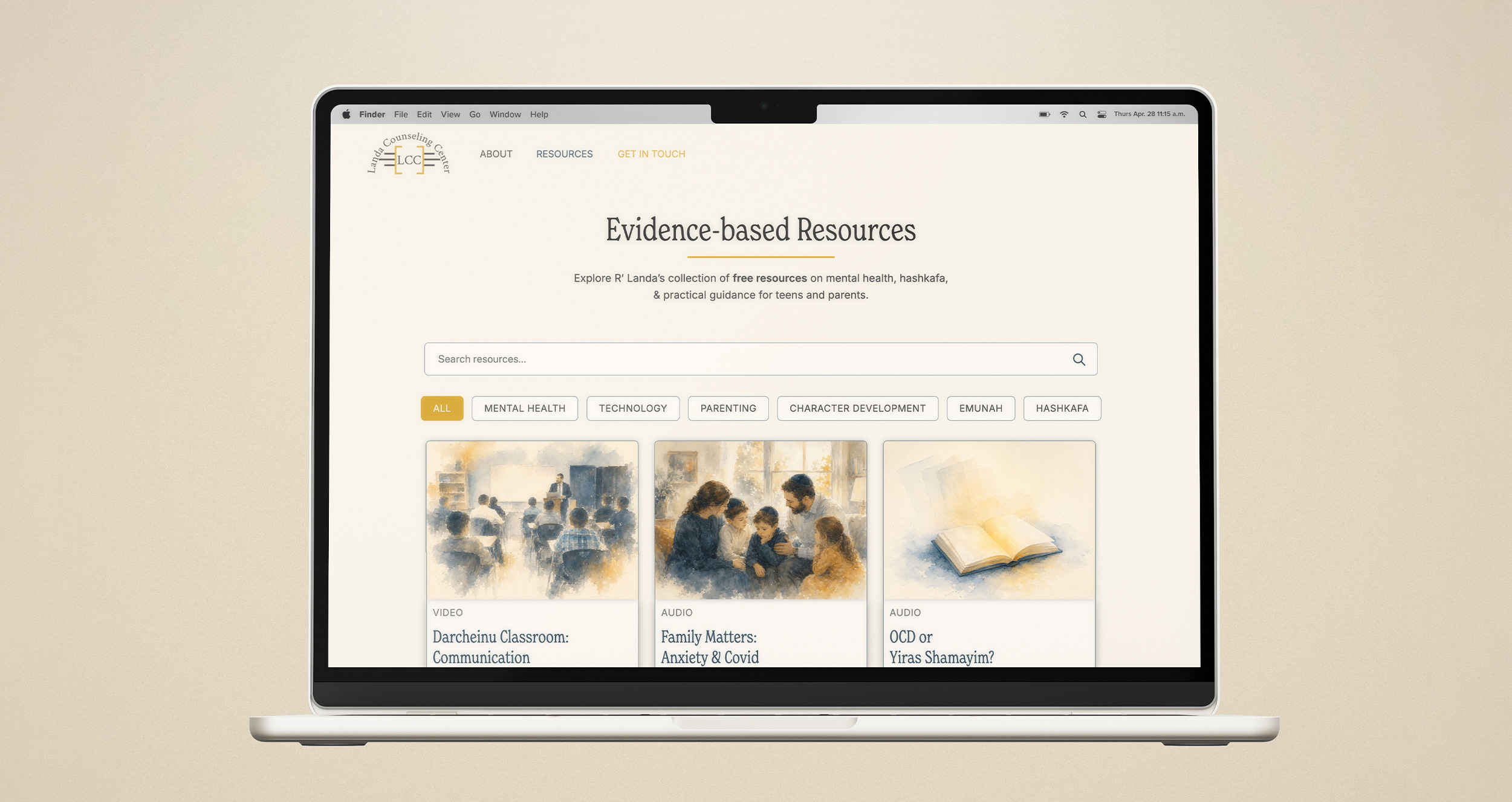 UX/UI and WordPress redesign for Landa Counseling Center - a modern resource hub created for parents, young people, and schools.